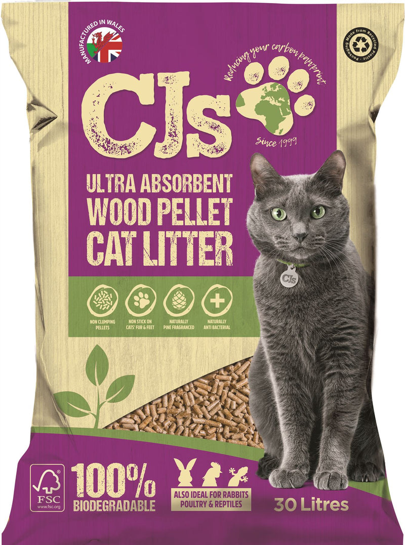 CJs Ultra Absorb Cat Litter Wood Pellets - 30L