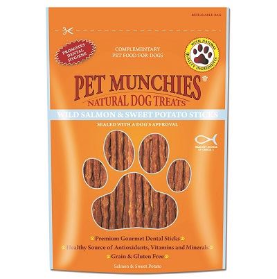 Pet Munchies Trin Cŵn Salmau Ffyn 8x90g