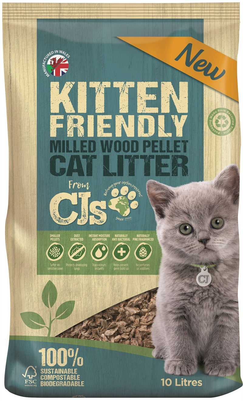 CJs Kitten Friendly Litter Wood Pellets - 10L