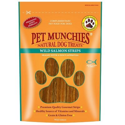 Pet Munchies Trin Cŵn Stribedi Salm 8x80g