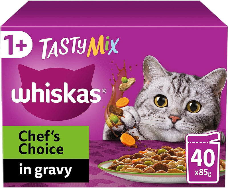 Whiskas Oedolyn 1+ Cymysgedd Blasus Dewis y Cogyddion mewn Codau Grefi 40 x 85g