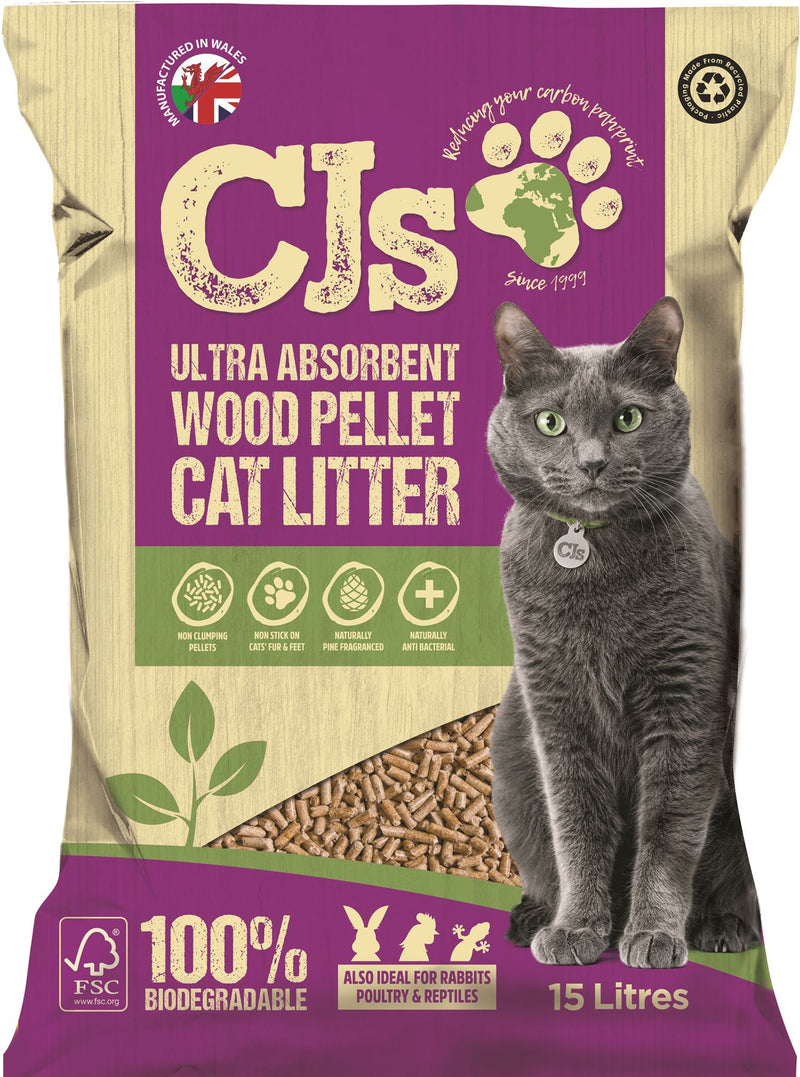 CJs Ultra Absorb Cat Litter Wood Pellet - 15L
