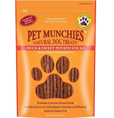 Pet Munchies Dog Treat Dck Swt/Pot 8x90g