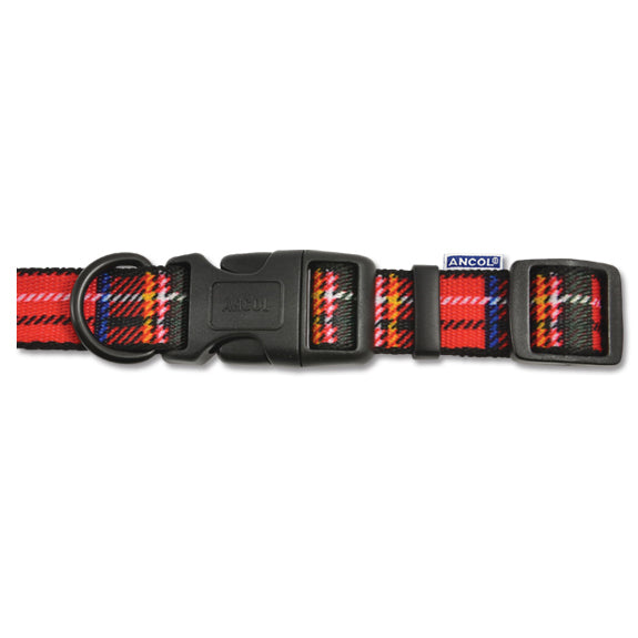 Ancol Tartan Adj Coll Red 30cm-50cm 2-5