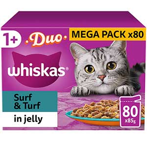 Cwdyn Whiskas 1+ Duo Surf &amp; Turf Jelly - 80x85g