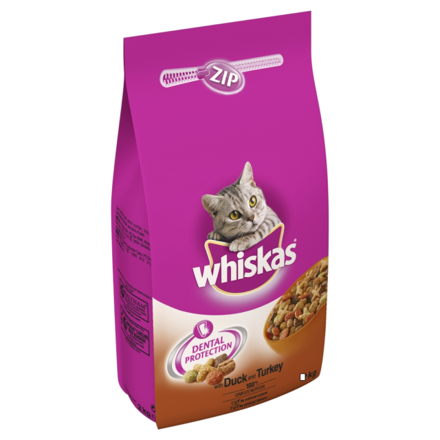 Whiskas Sych 1+ Hwyaden a Thwrci - 2KG