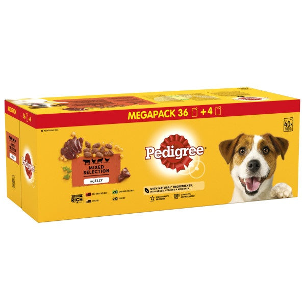 Pedigree Mixed Selection Adult in Jelly Pouches Mega Pack 40 for 36 x 100g