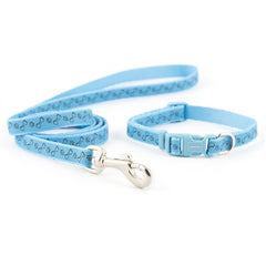 Ancol Small Bite Paw'n'Bone Collar & Lead Blu